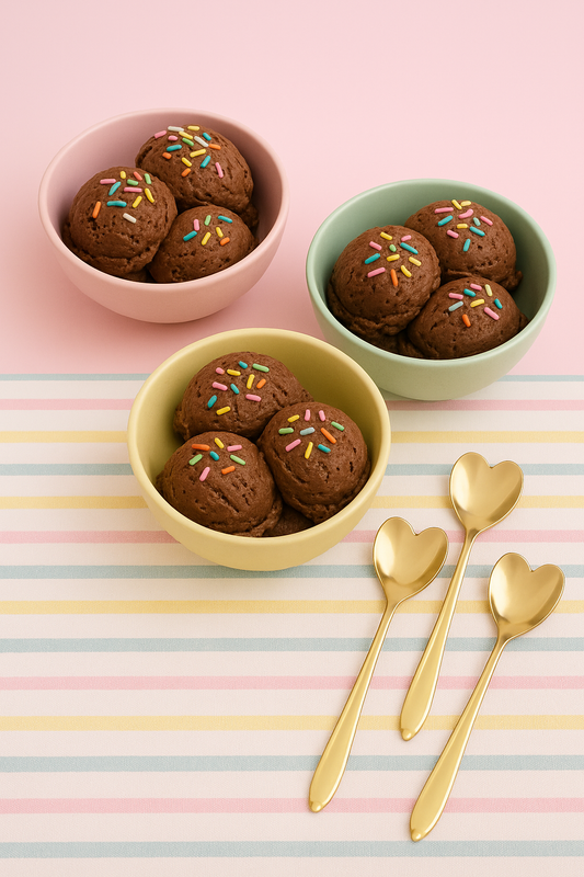 Chocolate ice cream with gold heart spoons