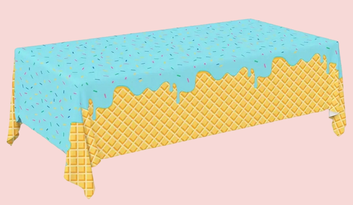 Blue ice cream sprinkle party table cover