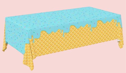 Blue ice cream sprinkle party table cover