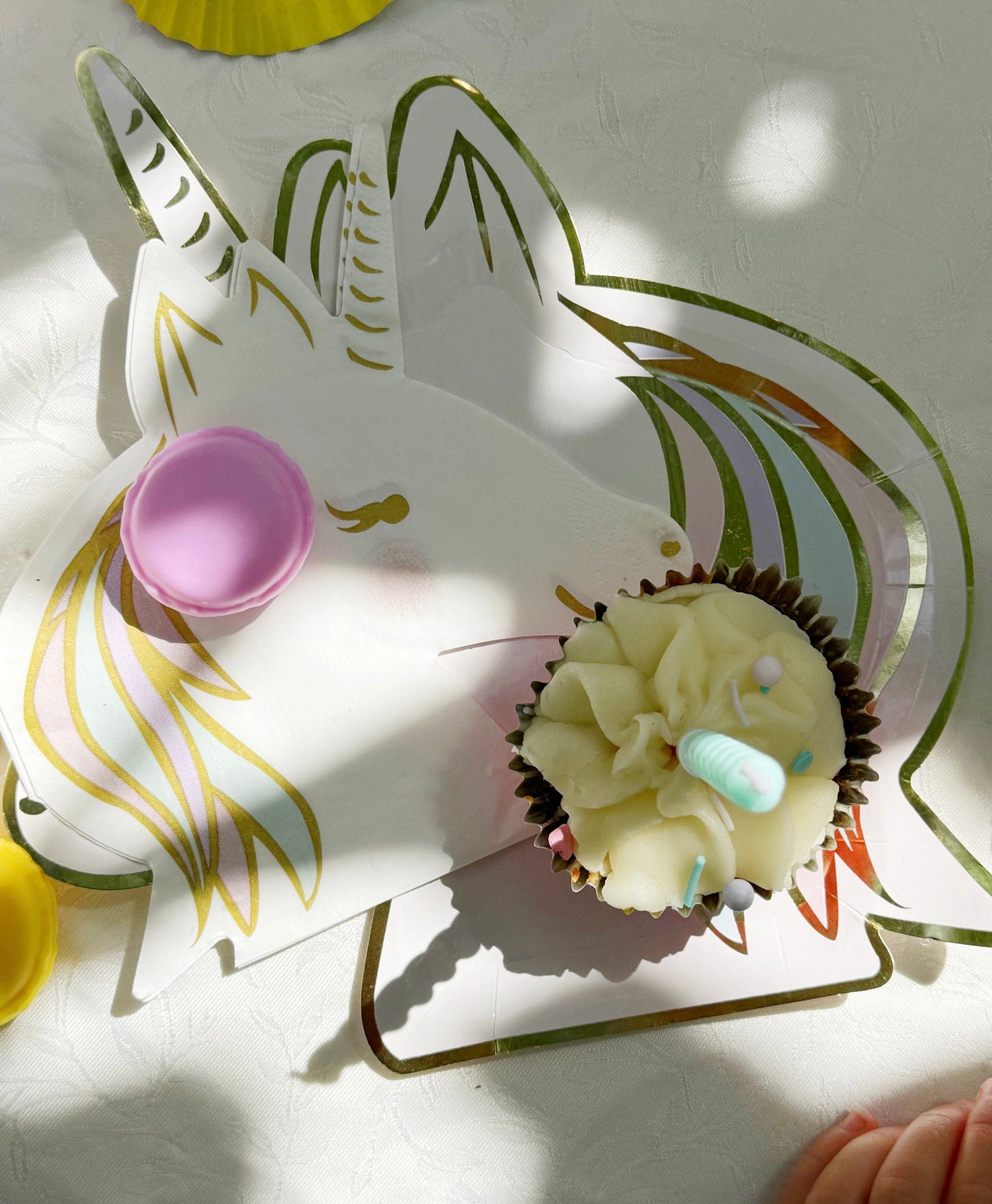 Gold foil pastel unicorn shaped paper plates