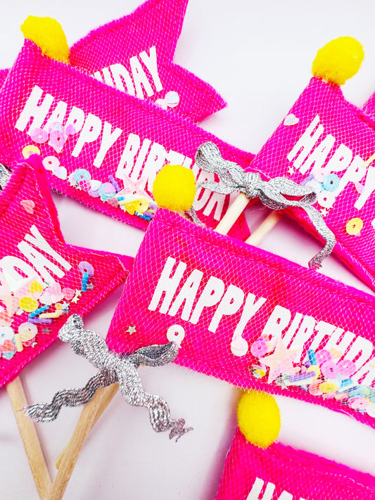 Happy birthday confetti cake flags