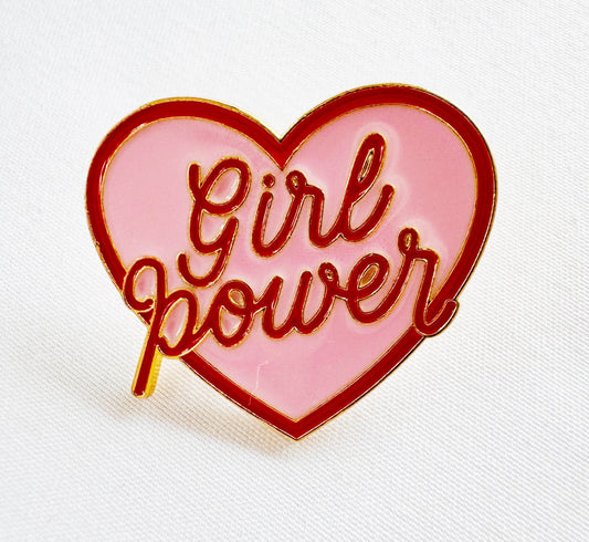girl power enamel pink heart pin badge