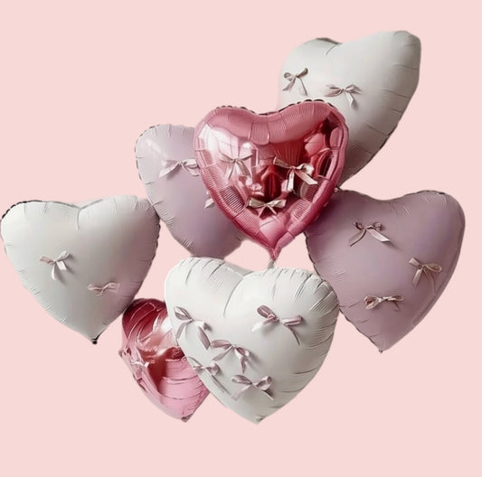 5 pink foil heart coquette party balloons