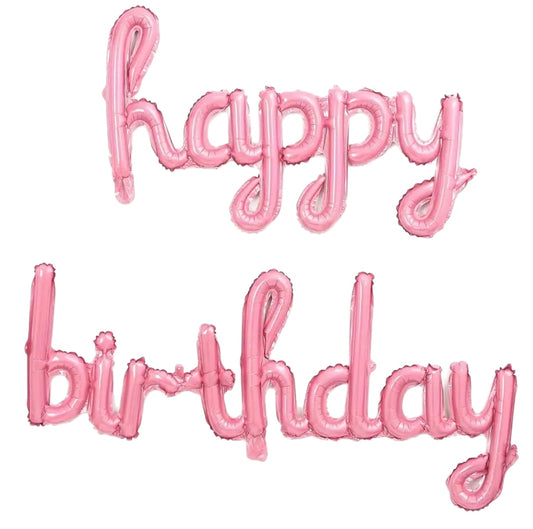 Pink happy birthday balloon garland