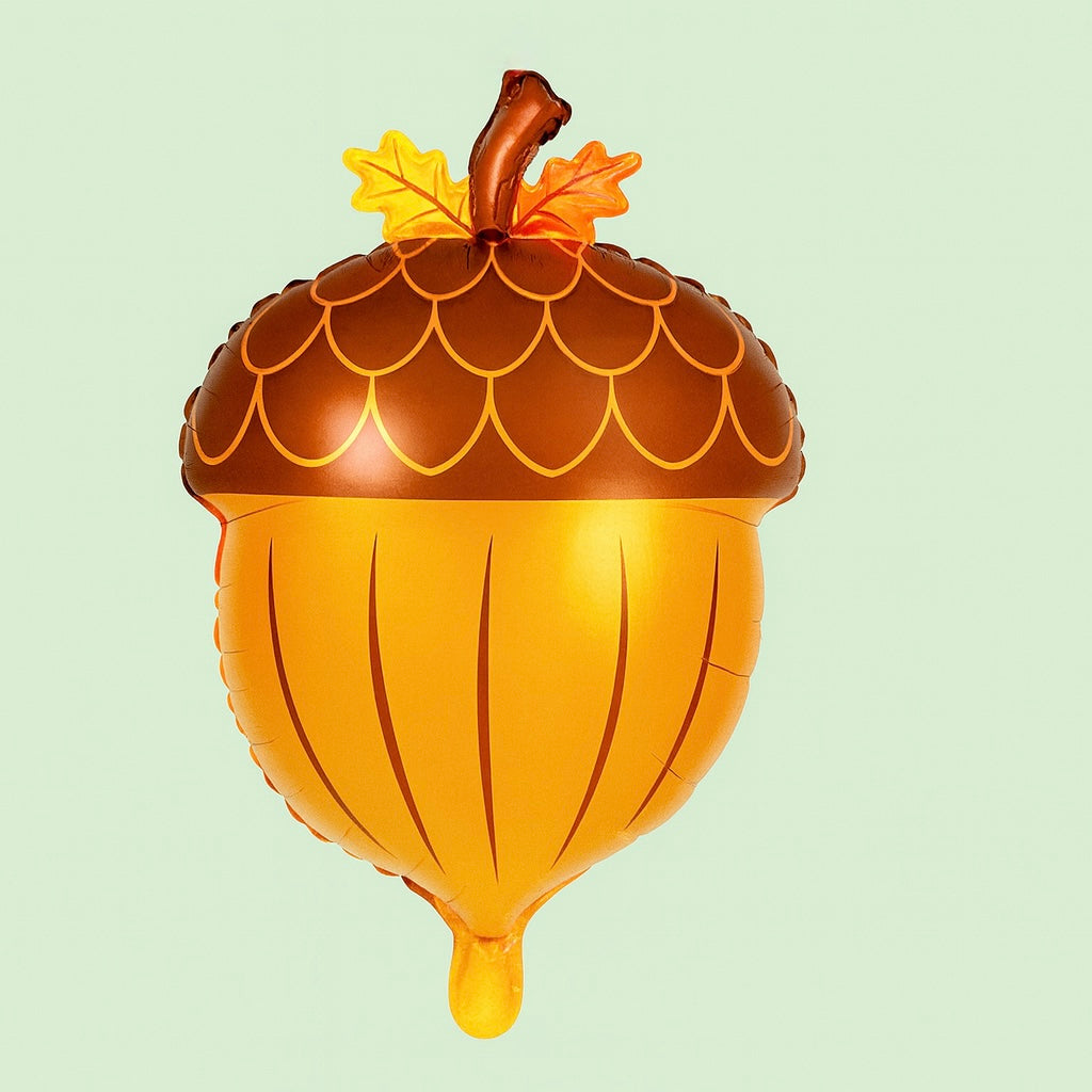 Decorative acorn-shaped balloon on a light green background