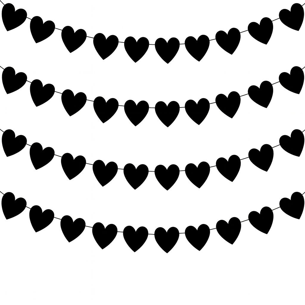 Black heart-shaped garland on a white background