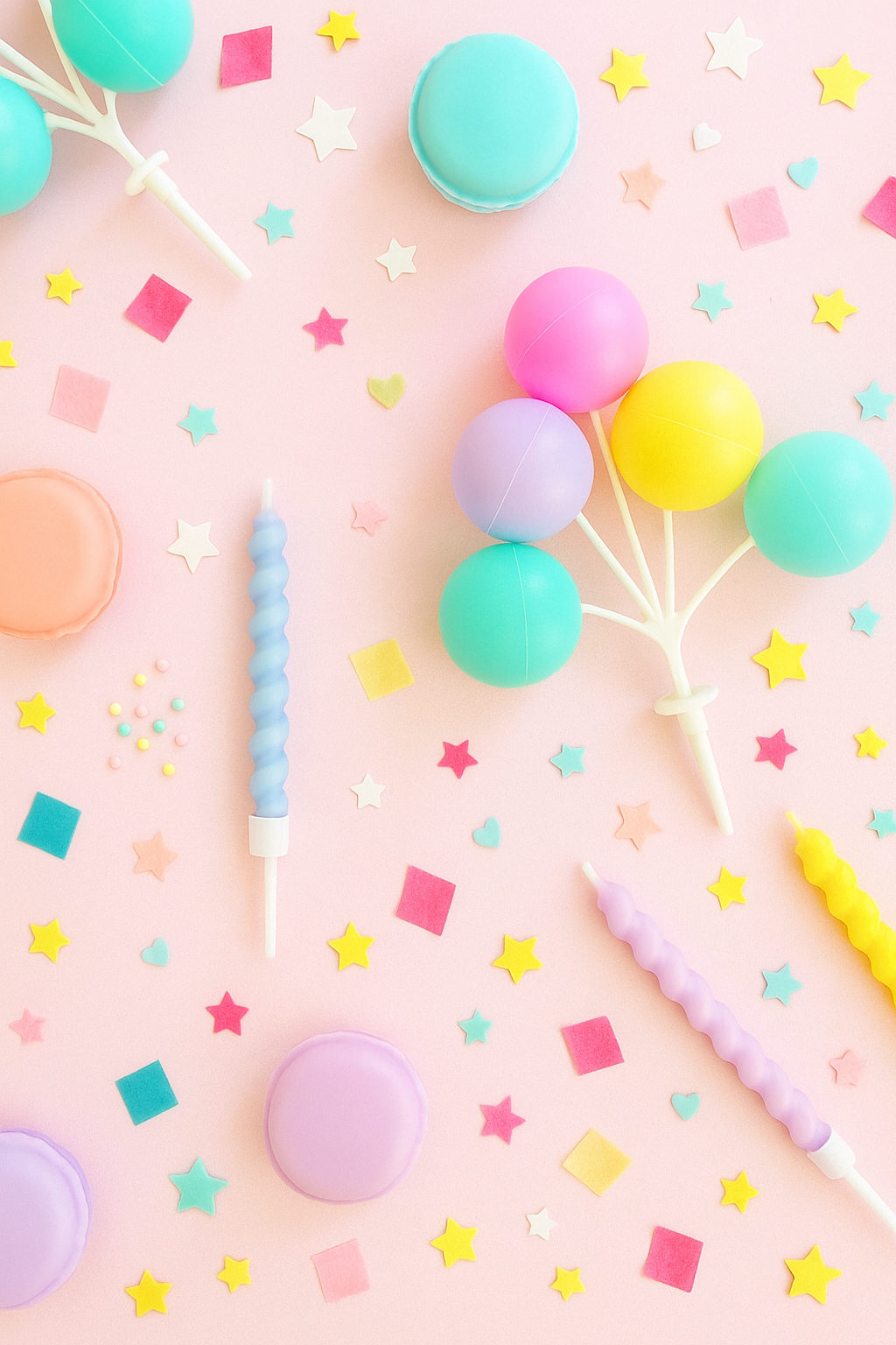Balloon cake topper decoration candles party flatlay