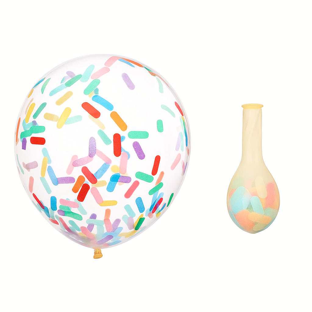 Sprinkle filled transparent party balloons