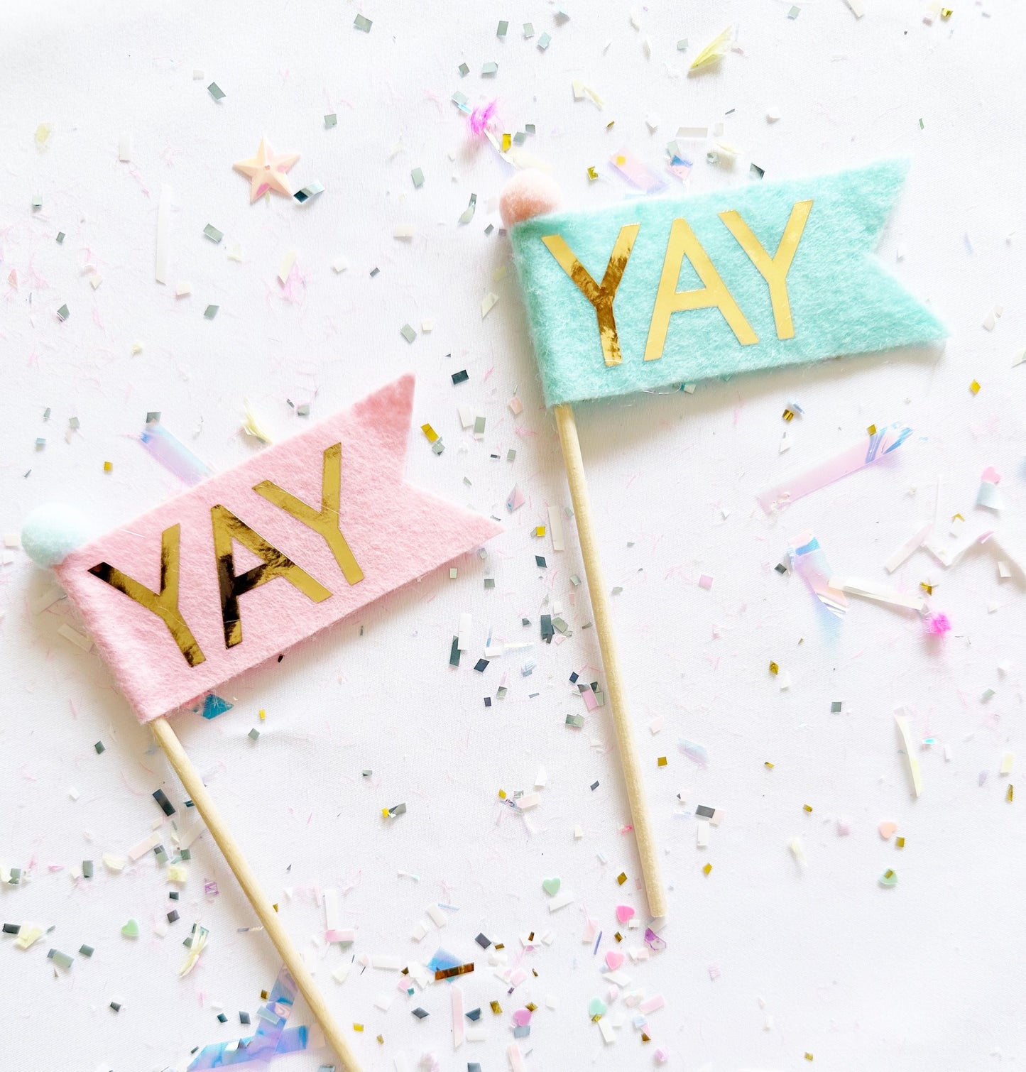 Pastel yay cake flag topper