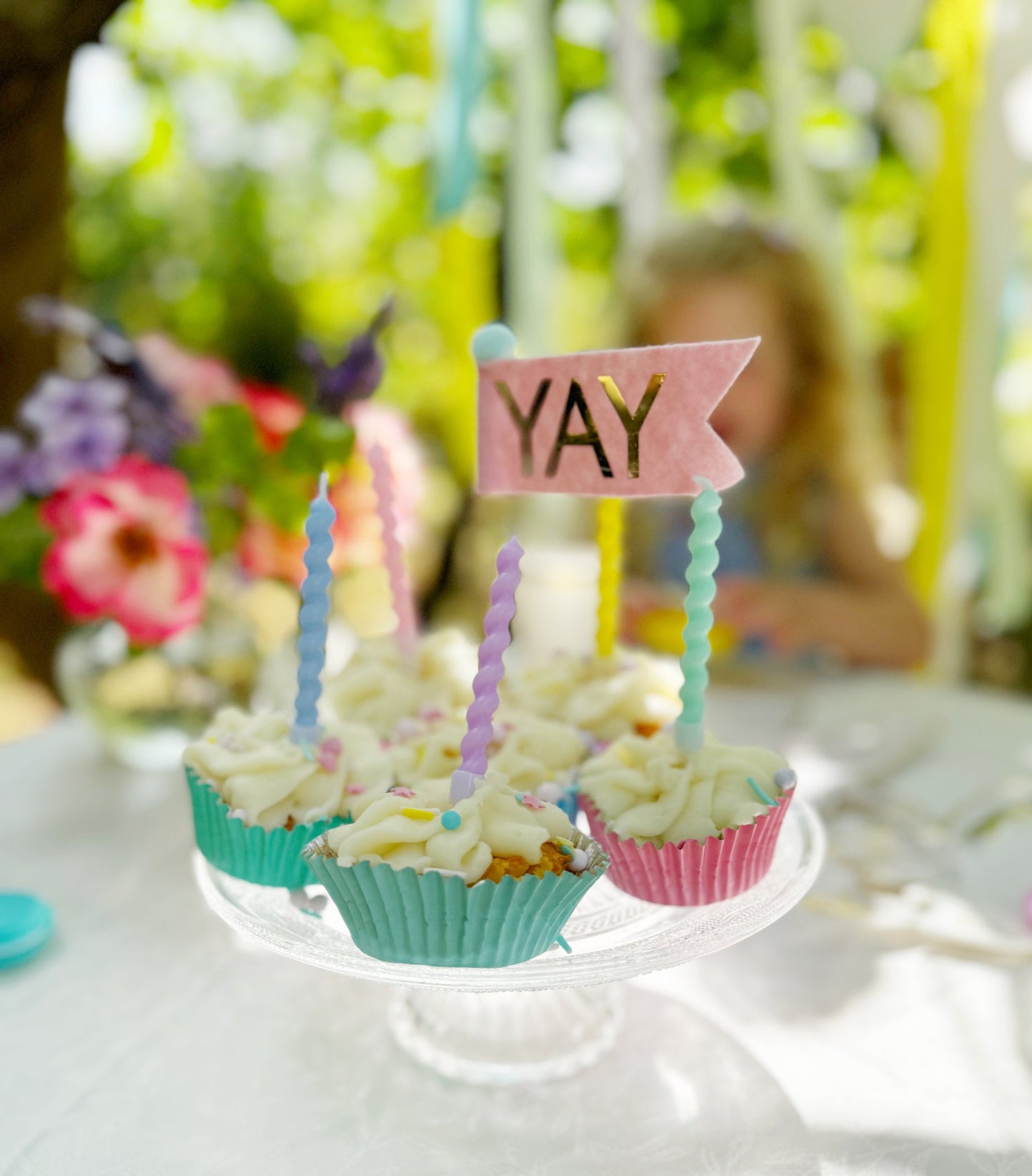 Pastel yay cake flag topper
