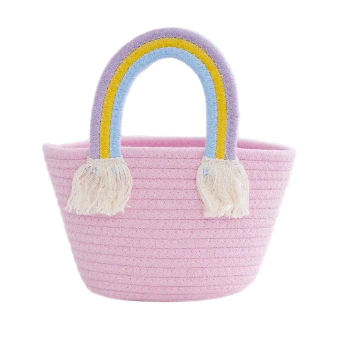 Pink woven rainbow handle kids bag