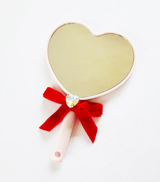 Valentines pink heart shaped hand mirror