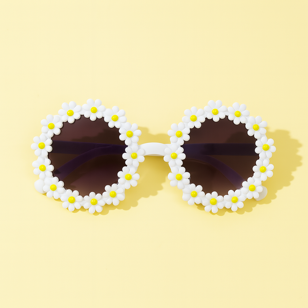 Sunglasses with floral design on a yellow background