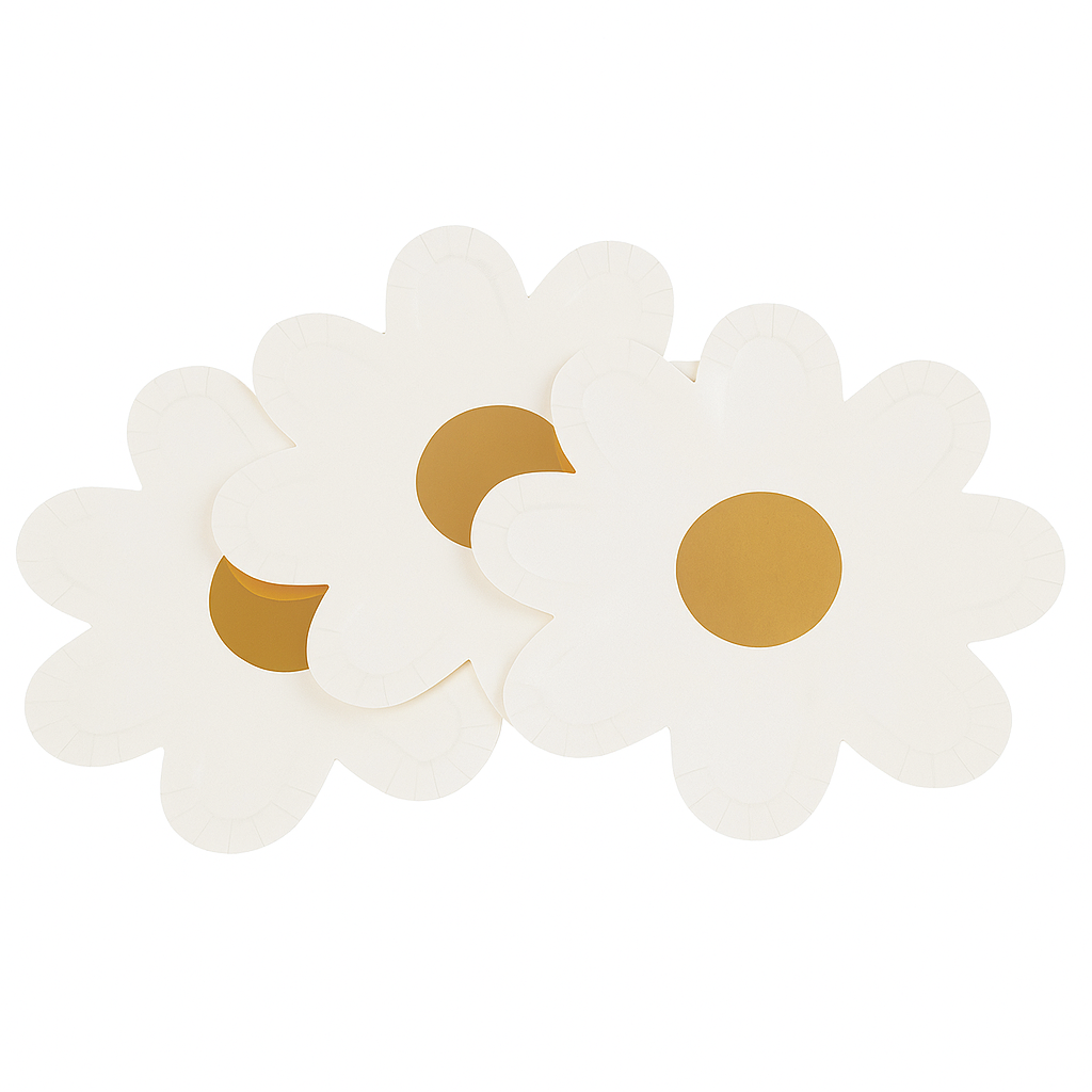 Gold foil centre Daisy shaped party paper plates