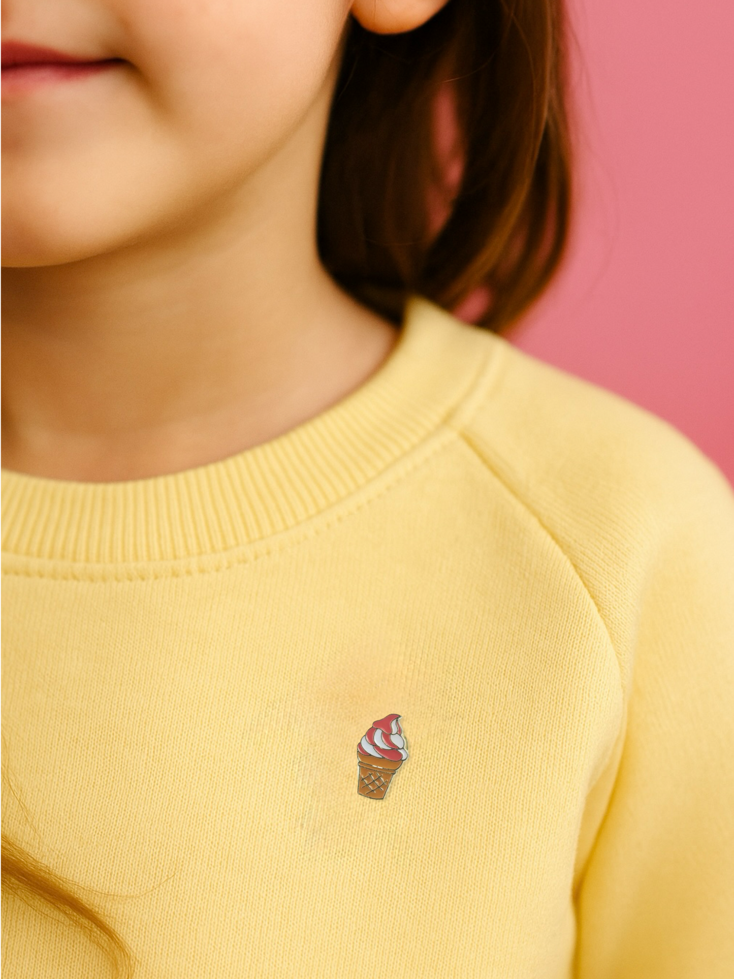 Pink enamel ice cream pin badge