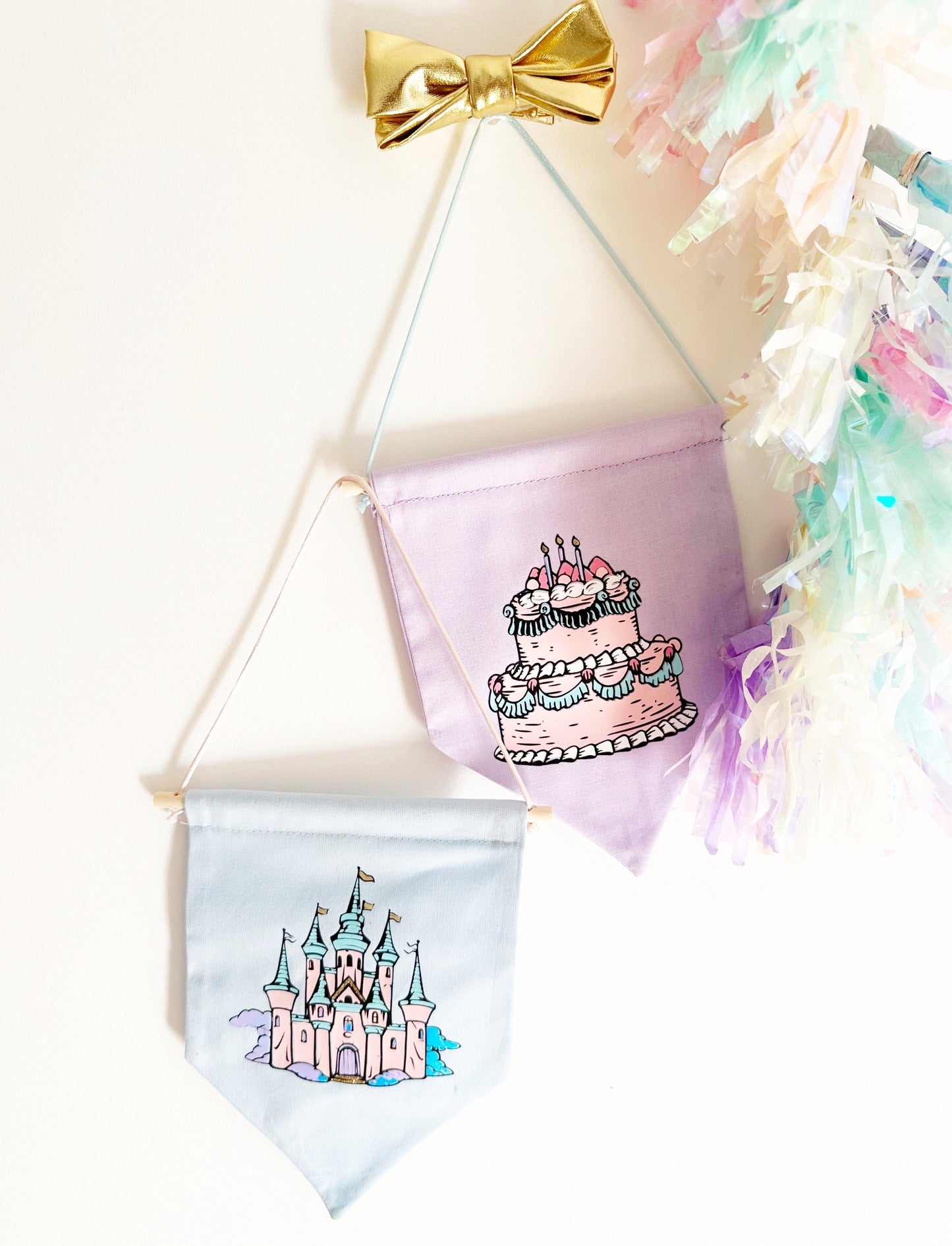 Fairytale princess castle and birthday cake wall hanging kids keepsake gift
