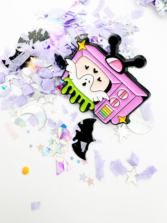 Ghost in tv enamel pin badge