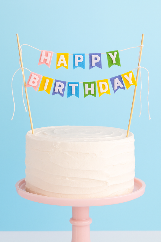 Pastel felt happy birthday banner cake decoration