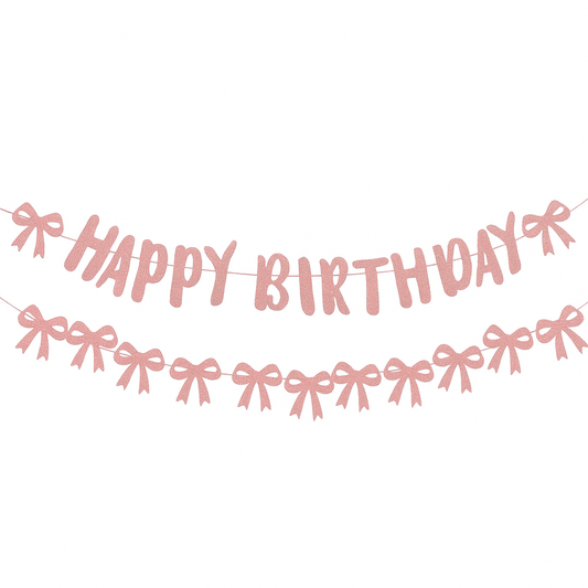 Pink glitter Bow happy birthday coquette party bunting