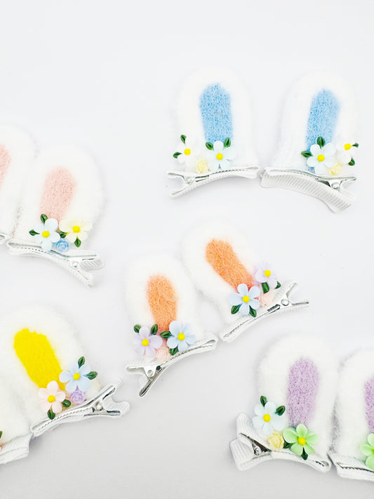 Floral bunny ears hair clips