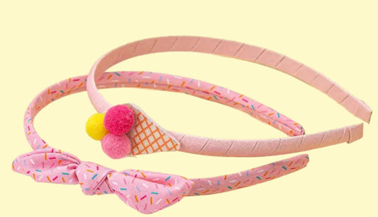 Ice cream and sprinkle Bow 2 pack headbands hair accessory
