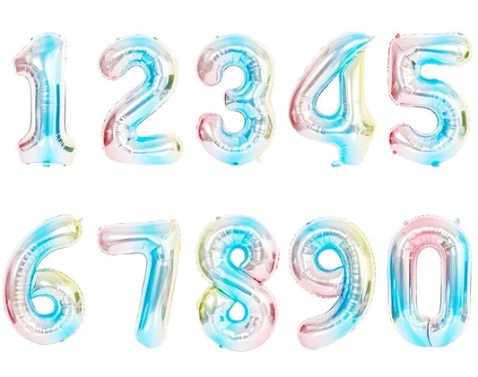 Pastel rainbow foil balloon numbers