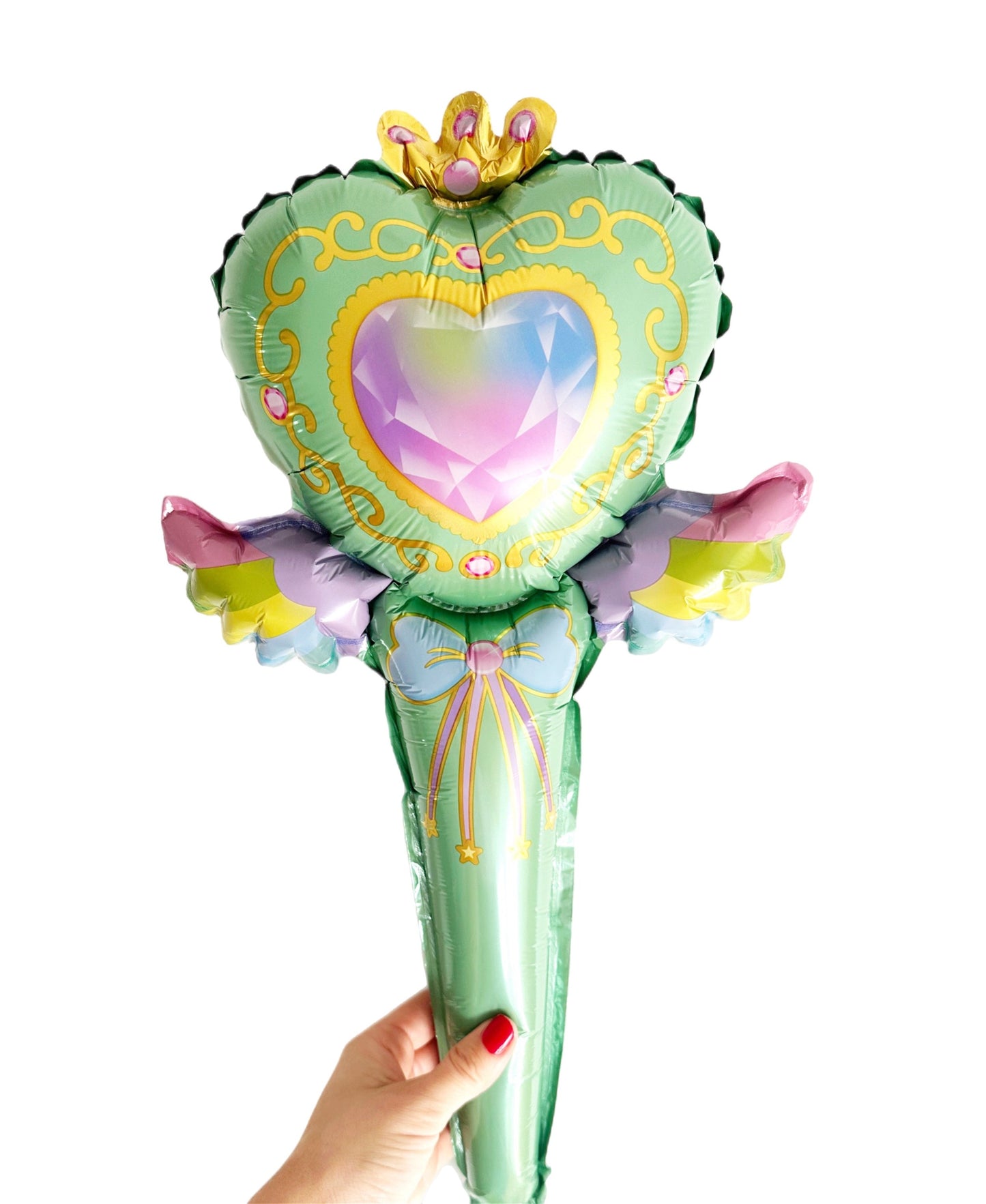 Green princess heart wand balloon