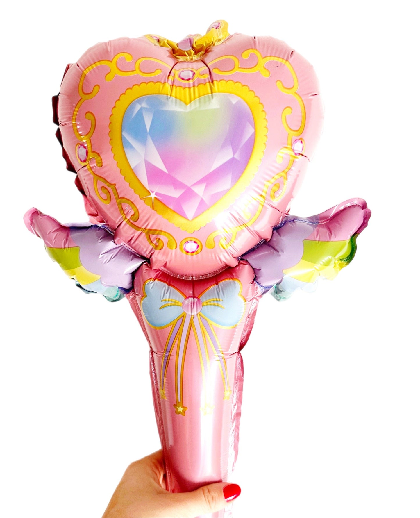 Pink princess heart wand balloon