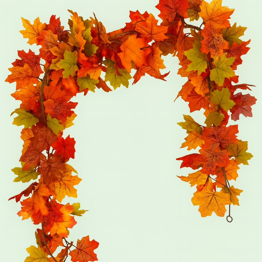 Decorative autumn leaf garland on a light green background