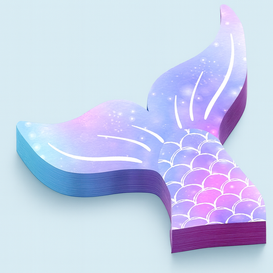 Colourful mermaid tail napkins on a light blue background