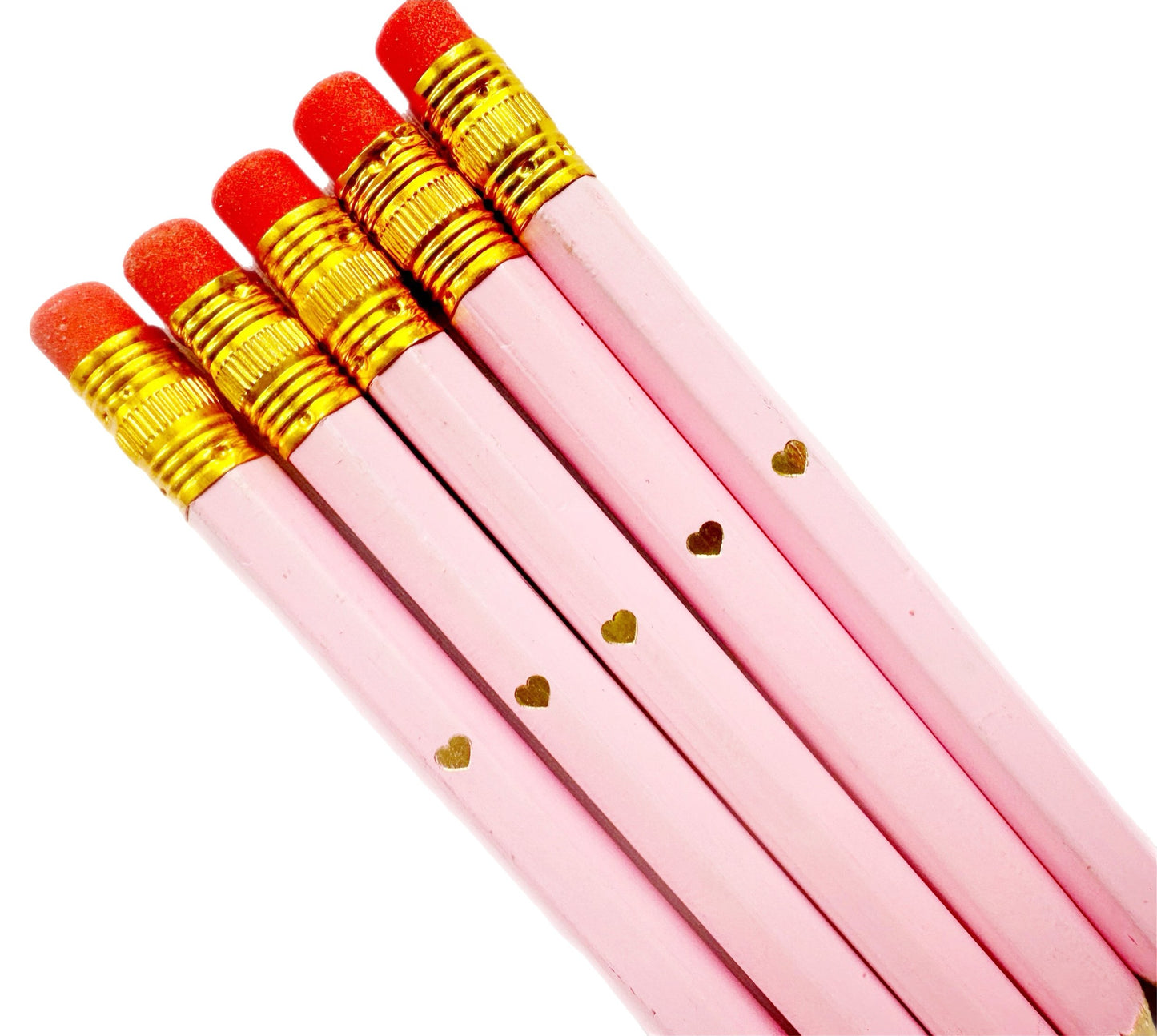Mini gold heart pastel pink pencils