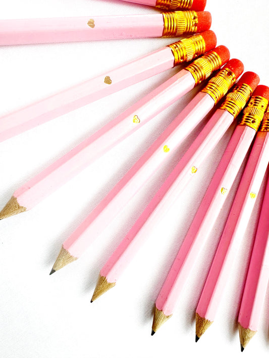 Mini gold heart pastel pink pencils