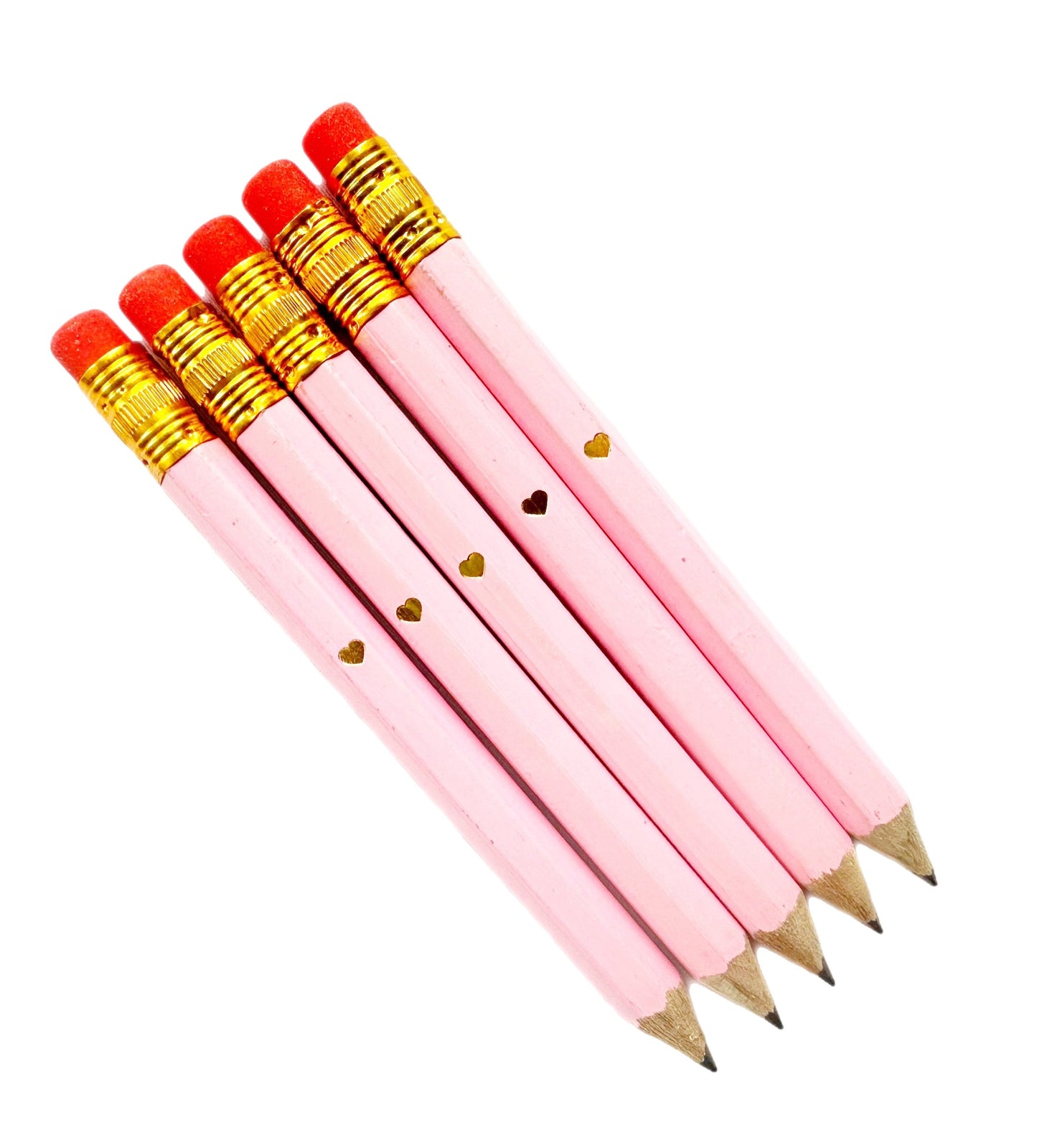 Mini gold heart pastel pink pencils