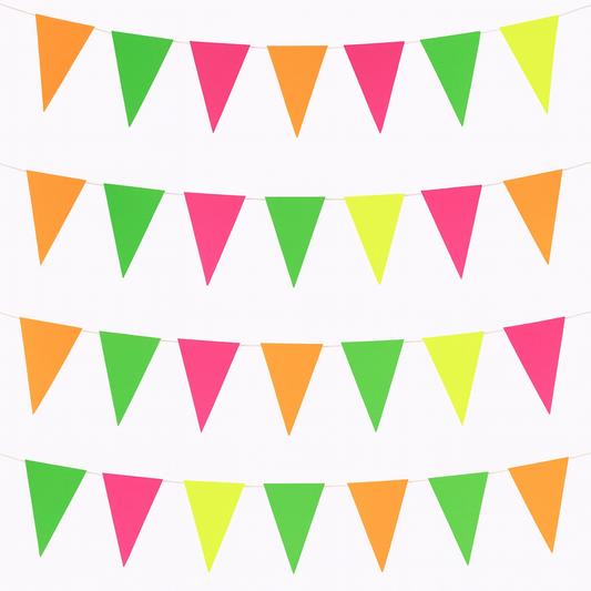 Neon  triangular party flags on a white background