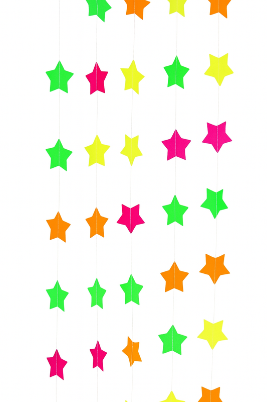 Neon star-shaped decorations on a white background
