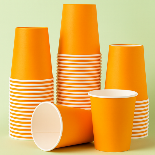 Orange paper party cups
