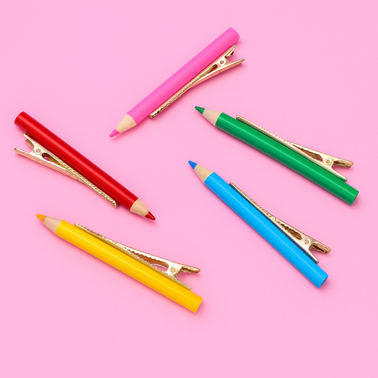 Colorful clips with pencil tips on a pink background