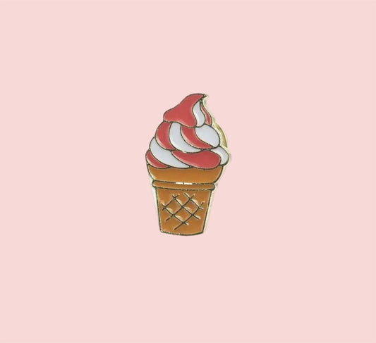 Pink enamel ice cream pin badge
