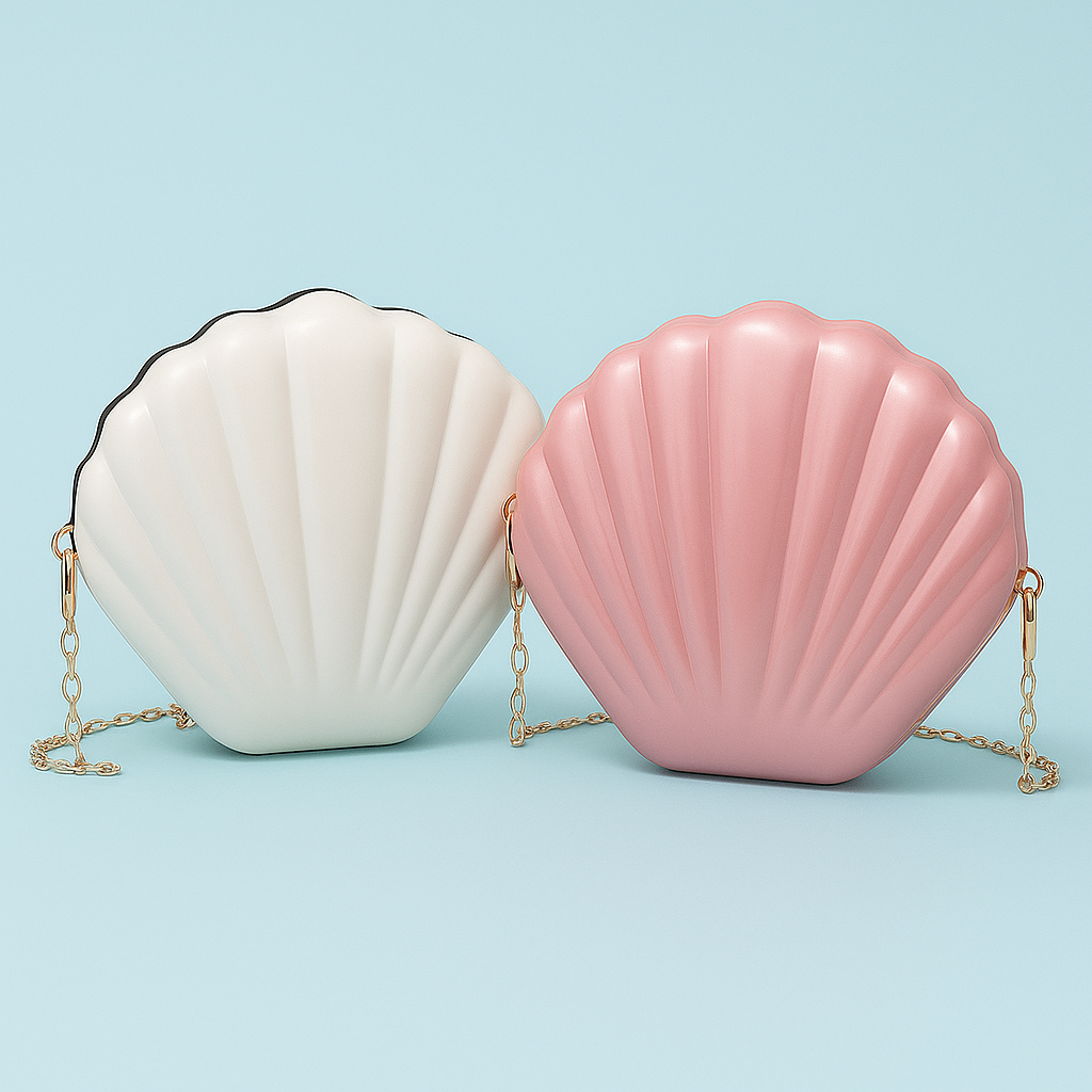 Pink & white shell shaped shoulder bags