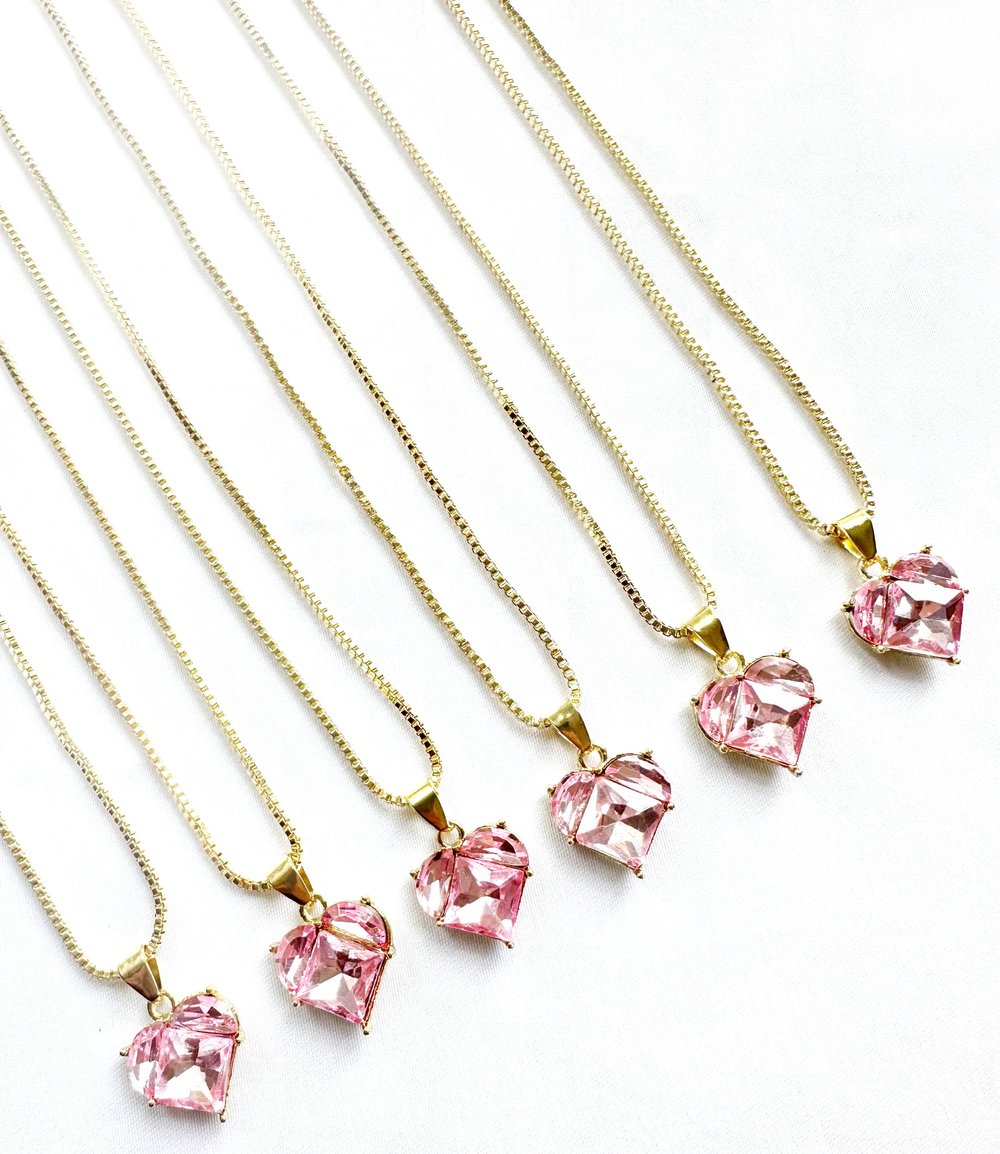 Pink heart gem kids necklace