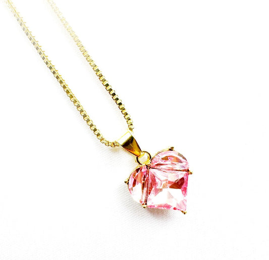 Pink kids heart gem necklace