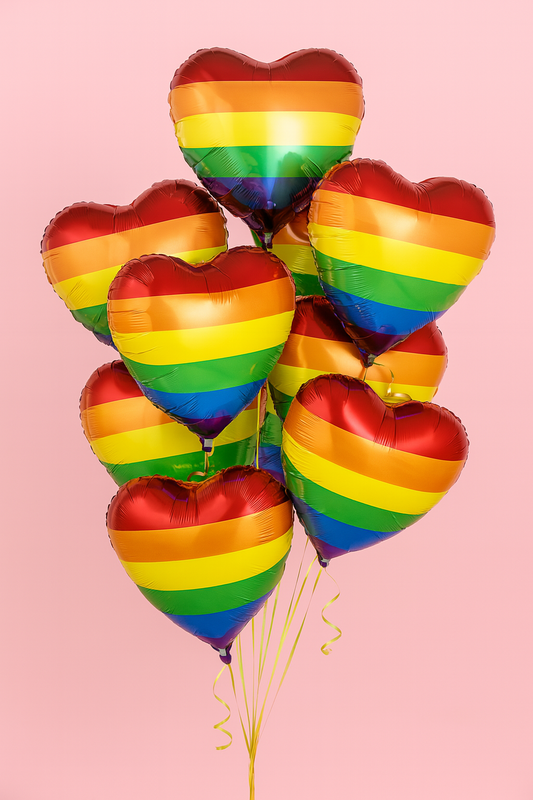 Rainbow striped heart shaped foil balloons