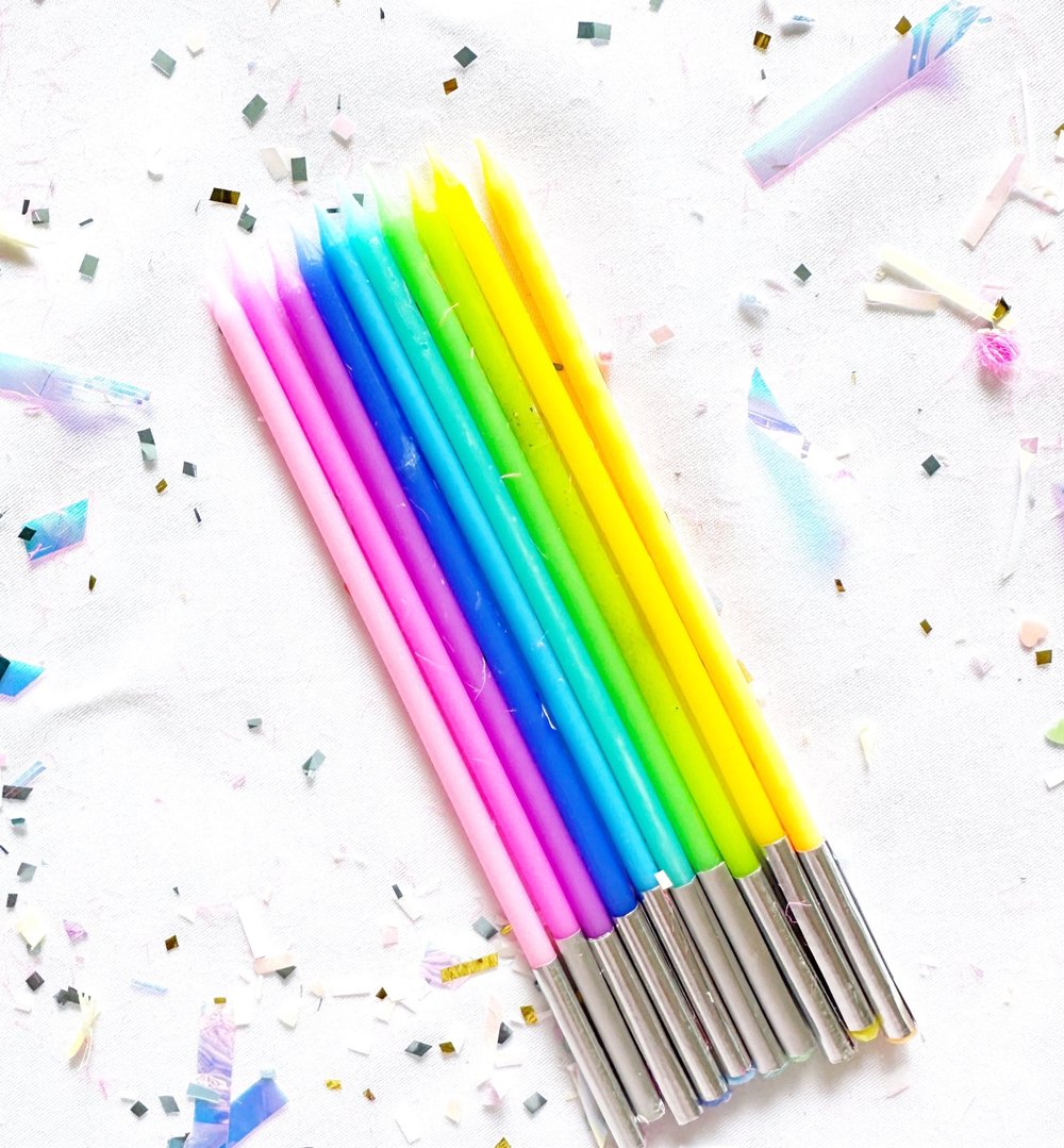 10 Tall Skinny Colour Pop Cake Candle Pack