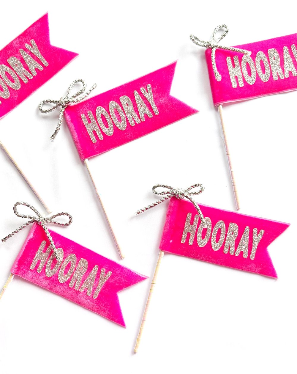 Pink silver hooray cake flag decoration