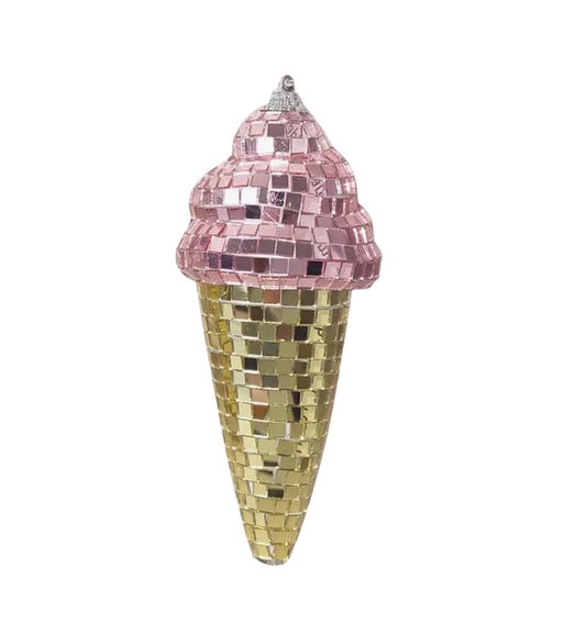Mini pink gold ice cream shaped glitter ball decoration