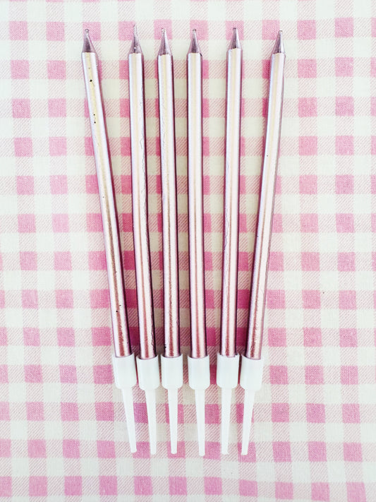 metallic pink skinny pink coquette cake candles
