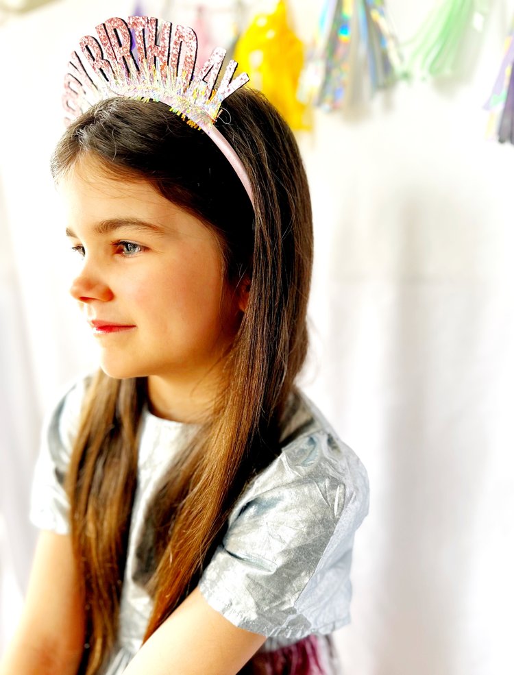 Pink glitter happy birthday headband