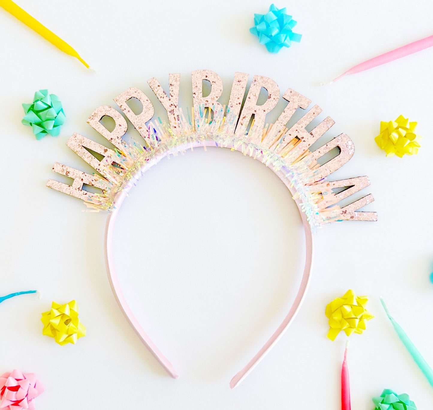 Pink glitter happy birthday headband