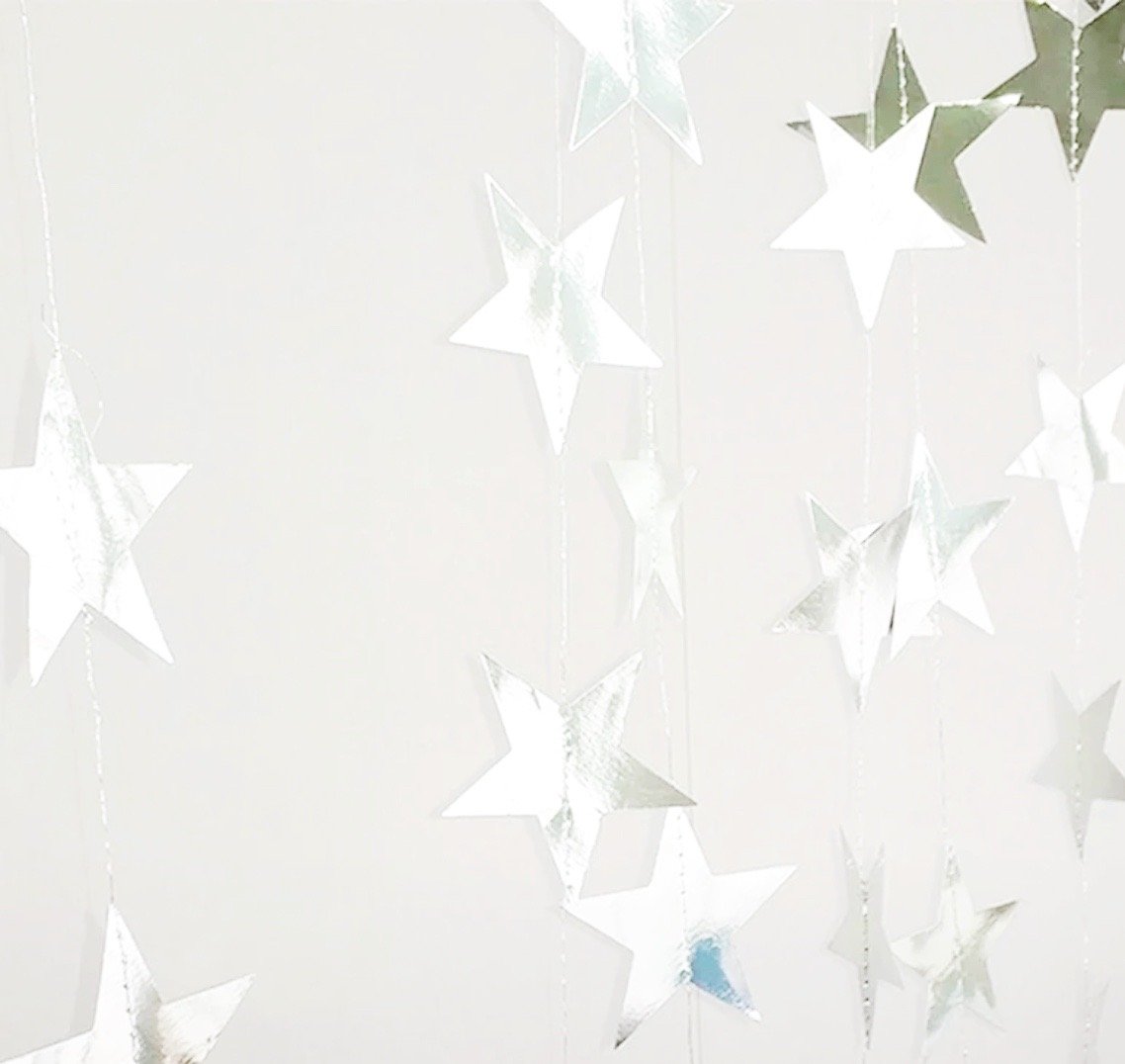 Shiny Silver Stars Party Garland Bunting Decor