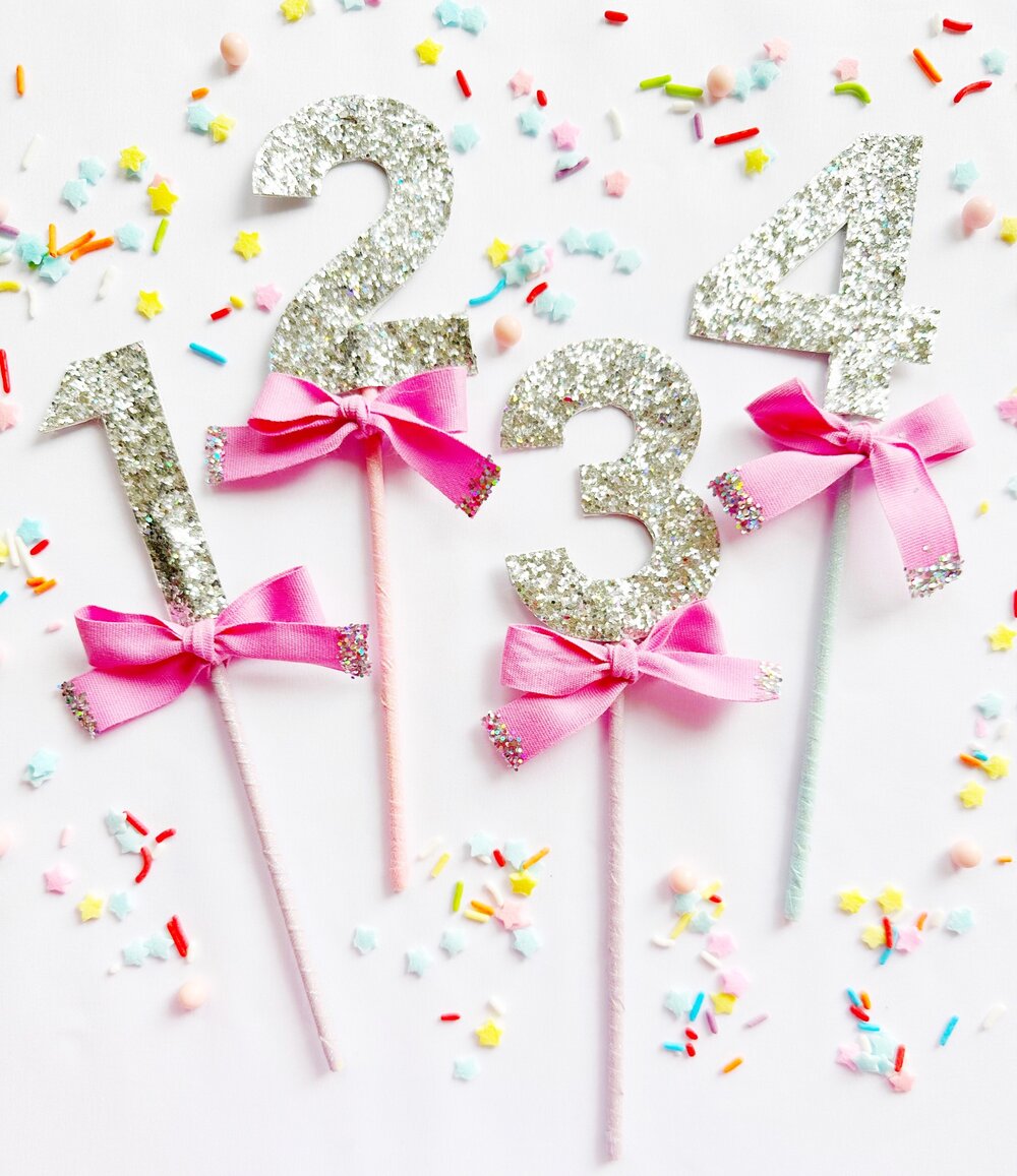 Sparkle Bow Birthday Numbers Cake Topper Decoration